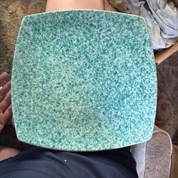 Six Square Teal Speckled Plates 