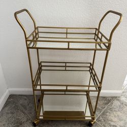 Cole Antique Brass and Mirror 3 Tier Bar Cart