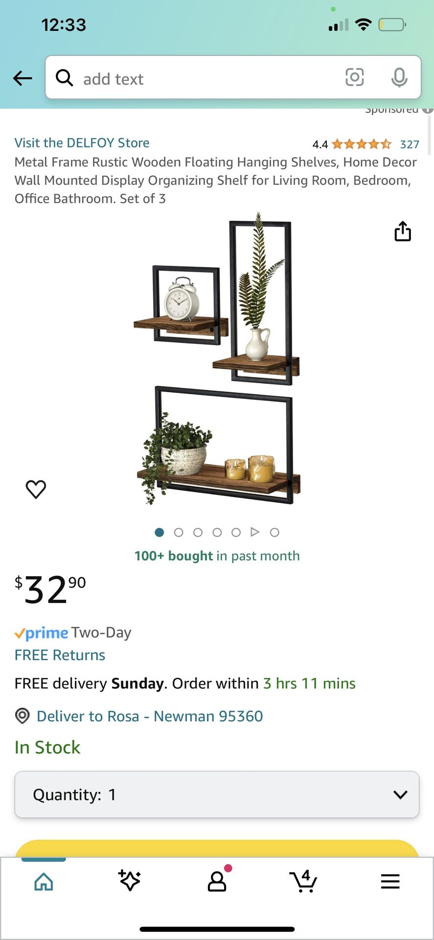 Metal Frame Rustic Wooden Floating Hanging Shelves,