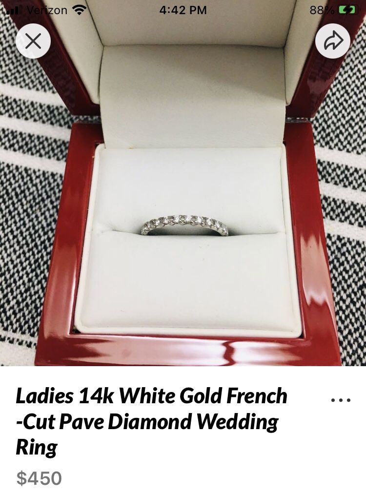 14 Carat Gold French Pave Diamond Wedding Band 