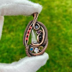 Copper Wire Wrap Multi-stone Pendant
