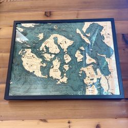 Beautiful Bathymetric Nautical Wood Art Map – San Juan Islands, WA