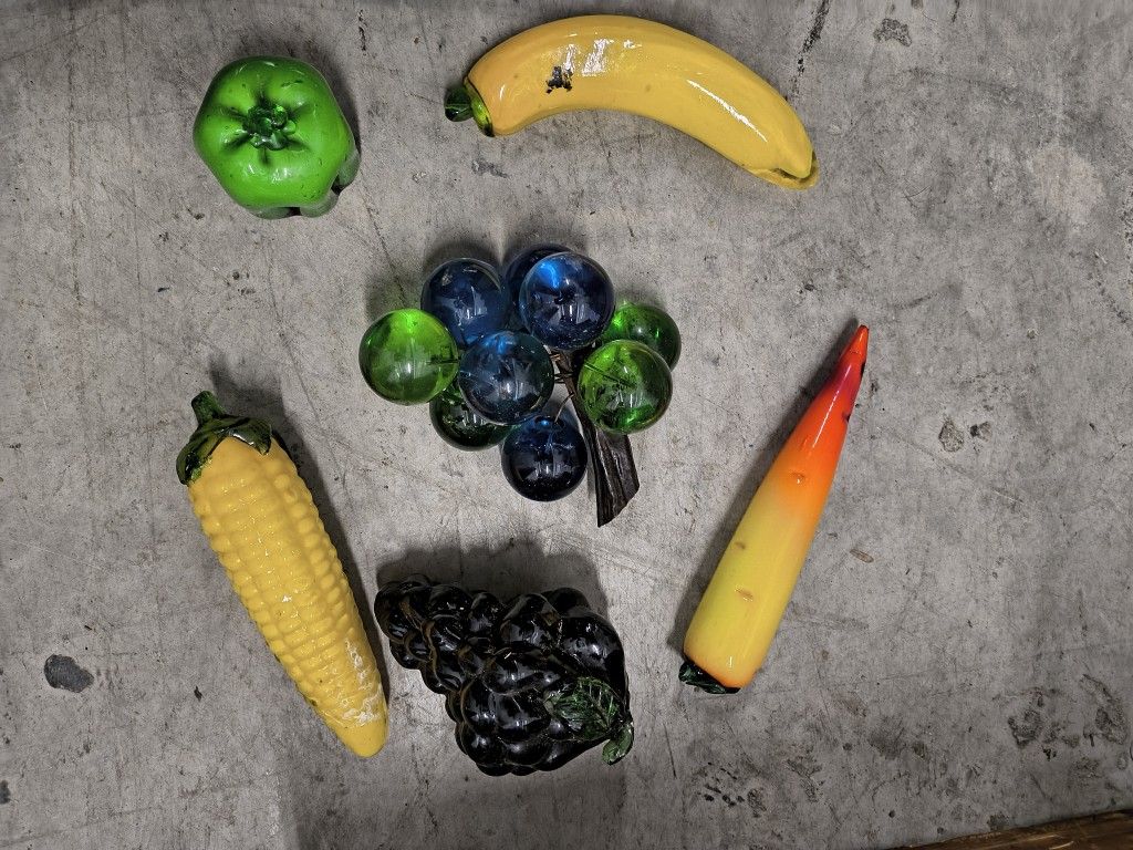 Vintage Murano Style Glass Fruit and Vegetables Set of 5