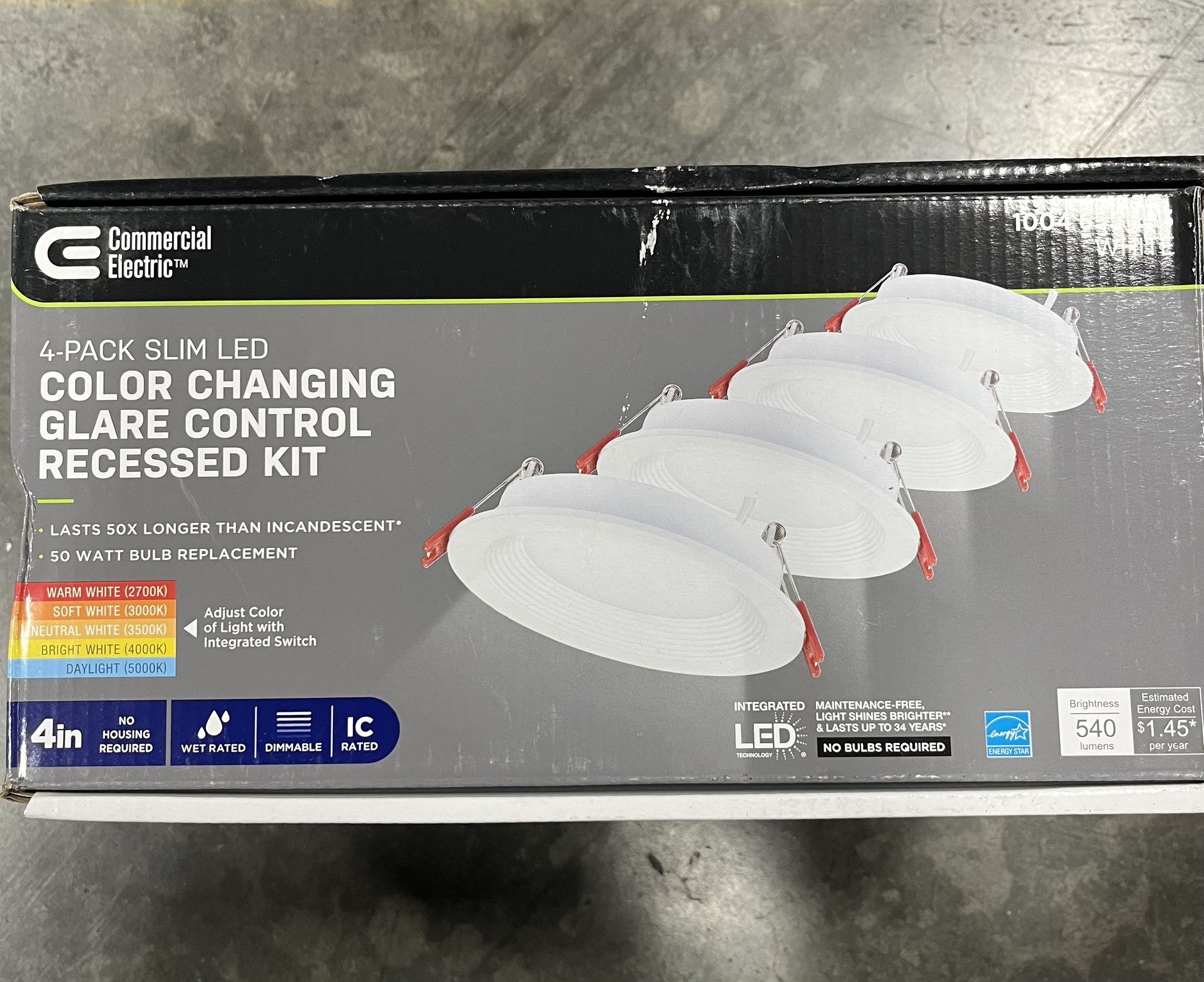 Commercial Electric Slim Baffle Integrated LED 4 in Round Adj Color Temp Canless Recessed Light (4-Pack)