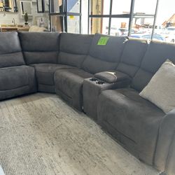 Grey Fabric Reclining Sectional Brand New 