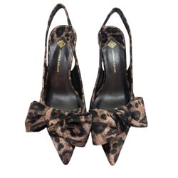 Antonio Melani Leopard Slingback Heels Bow Point Toe Kitten Velvet 7.5
