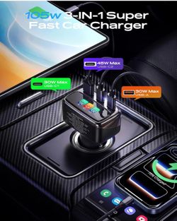 105W USB C Car Charger with Digital Color Display, 3-Port Fast Charging Cigarette Lighter Adapter for iPhone 17/16/15 Pro Max, Samsung S26, Travel Car