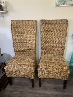 Two Rattan Chairs With Matching Lampshade