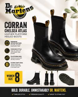 Dr. Martens Corran Chelsea Atlas Leather Platform Heeled Boots, Women Size 8 (Black)