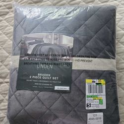 Velvet Reversible Quilt Set Gray 2pc.Twin  New
