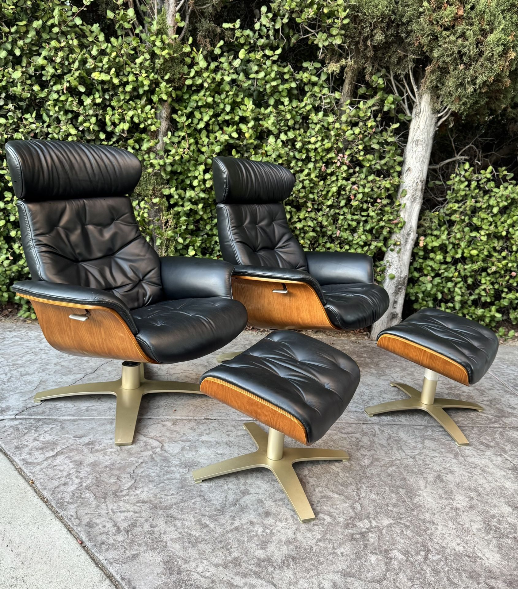 Modern Black Leather Recliner Reclining Lounge Chair + Ottoman