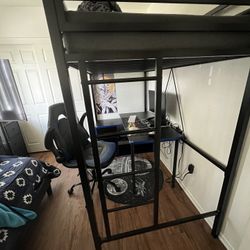Twin Loft Bed With L Shaped Desk & Gaming Chair