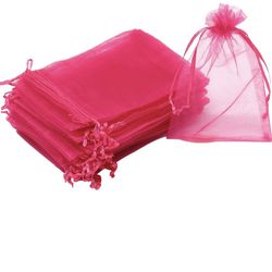 Hot Pink Organza Bags, Party Favor Pouch, Jewelry Bag, Sample Bag, Drawstring