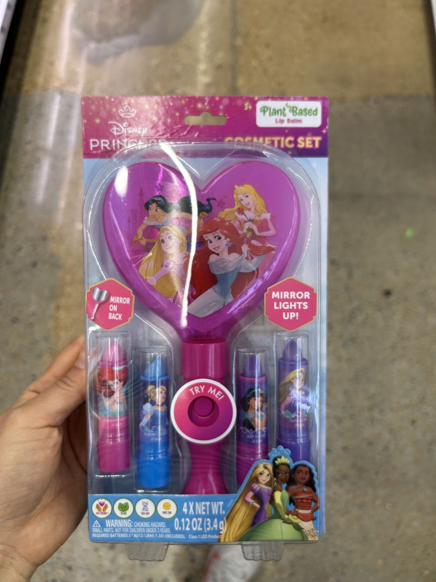 NWT Disney Princess plant based lip balm & light up mirror cosmetic set