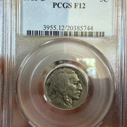 1925-D Buffalo Nickel – PCGS F12 – Denver Mint – Key Early 5C – Certified