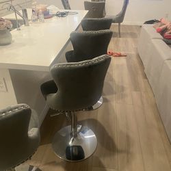 Brand New Grey Velvet Bar Stools-set Of 4