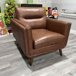 Wide Brown Leather Armchair