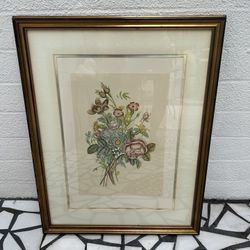 Nice Gold Frame Flower Picture. Signed By Artist 