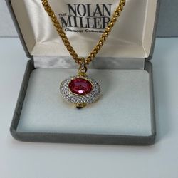 Nolan Miller Large Pink Crystal Goddess Necklace Reversible Pendant