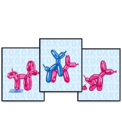 Pink and blue balloon dog wall art set of 3 .