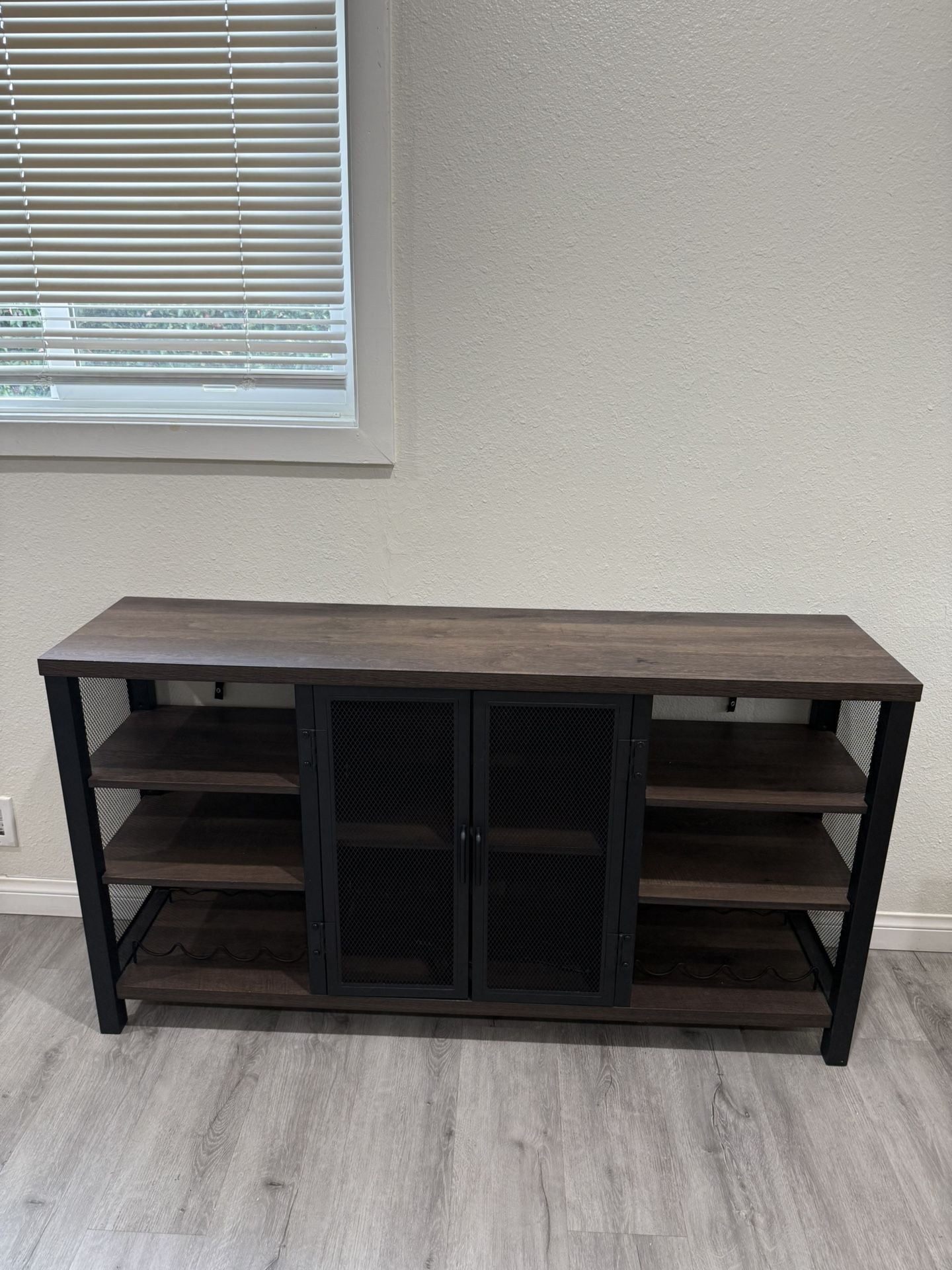Dark Wood & Black Metal Storage Table