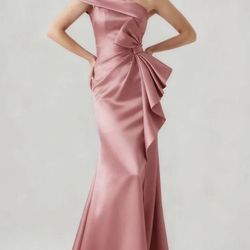 One Shoulder Dusty Rose Gown