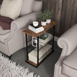 3-Tier End Table, Narrow Sofa Table Bedside Table, Small Nightstand with Storage Shelf 
