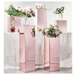 5 Rose Gold Acrylic Pedestal Display Boxes.