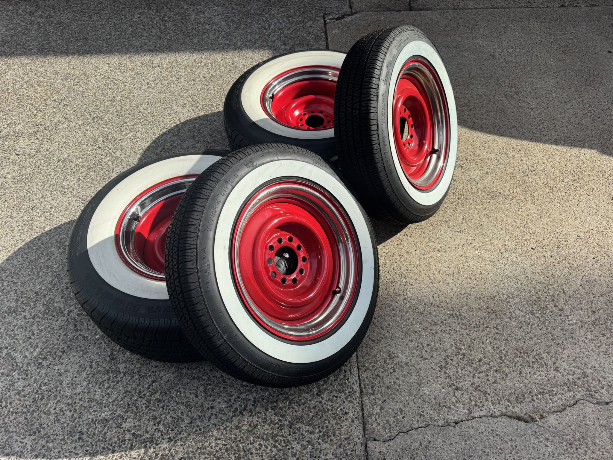 Big and little hot rod, white wall, wheels, and tires