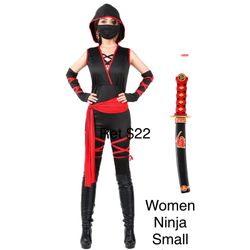 Ninja Red and Black Women Halloween Costume Small / Traje de Ninja Mujer Chico  