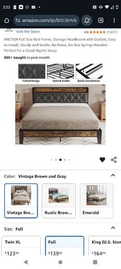 ANCTOR Full Size Bed Frame, Storage Headboard with Outlets, Easy to Install, Sturdy and Stable, No Noise, No Box Springs Needed - Perfect for a Good N