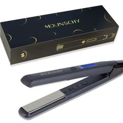 MOUNSCHY Titanium Flat Iron 1 Inch Professional Hair Straightener and Curler with LCD Control, Adjustable Temperature 200-460 ℉ Dual Voltage Fast Heat