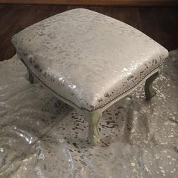Metallic Hair On Hide Leather Ottoman