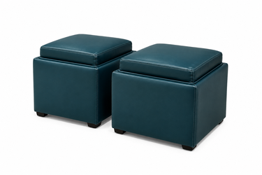 Free Pair of Teal Faux Leather Storage Ottomans