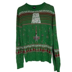 STAR WARS Genuine Trademark UGLY CHRISTMAS SWEATER Men L Red Green X-wing tie