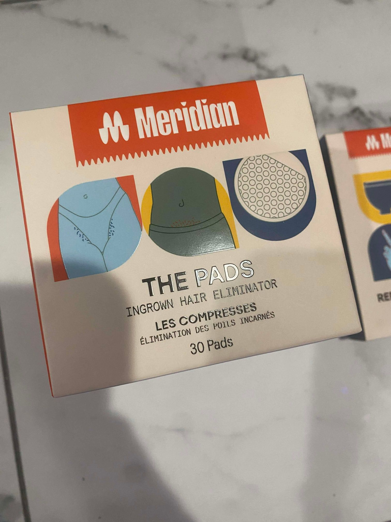 Meridian THE PADS Ingrown Hair Eliminator 30 Pads Glycolic Acid Aloe Vera Ginger