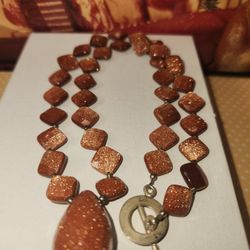 #2114, 925 STERLING SILVER, GOLDSTONES VINTAGE NECKLACE, 17"IN
