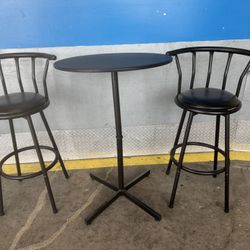 Pub Style Table and Two Chairs  Table  26” wide  26” deep  40” tall  Chairs  22” wide on top Seat 16” X 16”  30” from floor to seat  39 1/2” tall in b