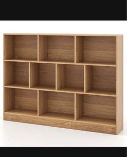 New Wood Tone Bookcase with 10 Compartments