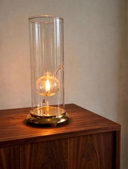 Vintage Wolfard Glass Oil Lamp with brass stand 12”