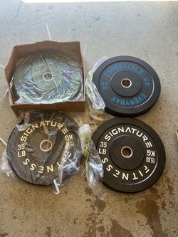 Everyday Essentials and Signature Fitness Bumper Plates (45lb and 35lb Pairs)