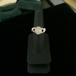 Genuine 14K Yellow Gold Plated Moonstone/white Topaz Ring Sz6