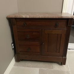 Antique Small Side Table With Granite Top