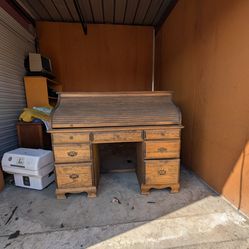 Rolltop Desk and Two Office Chairs