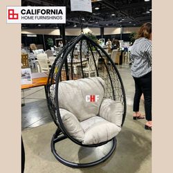 Patio Hanging Wicker Egg Chair Swing with Stand & Cushion Backyard / Balcony Furniture