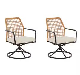 Clairmont Set of 2 Wicker Black Steel Frame Swivel rocker Dining Chair with Cream Cushioned Seat