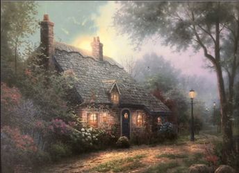 Thomas Kinkade Moonlight Cottage Framed and Matted limited edition with certificate of authenticity 34”x40” Art. $650