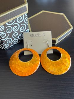 Bold Orange Embossed Disc Earrings
