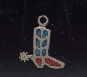 Turquoise Coral Sterling Cowboy Boot Charm 3/4"