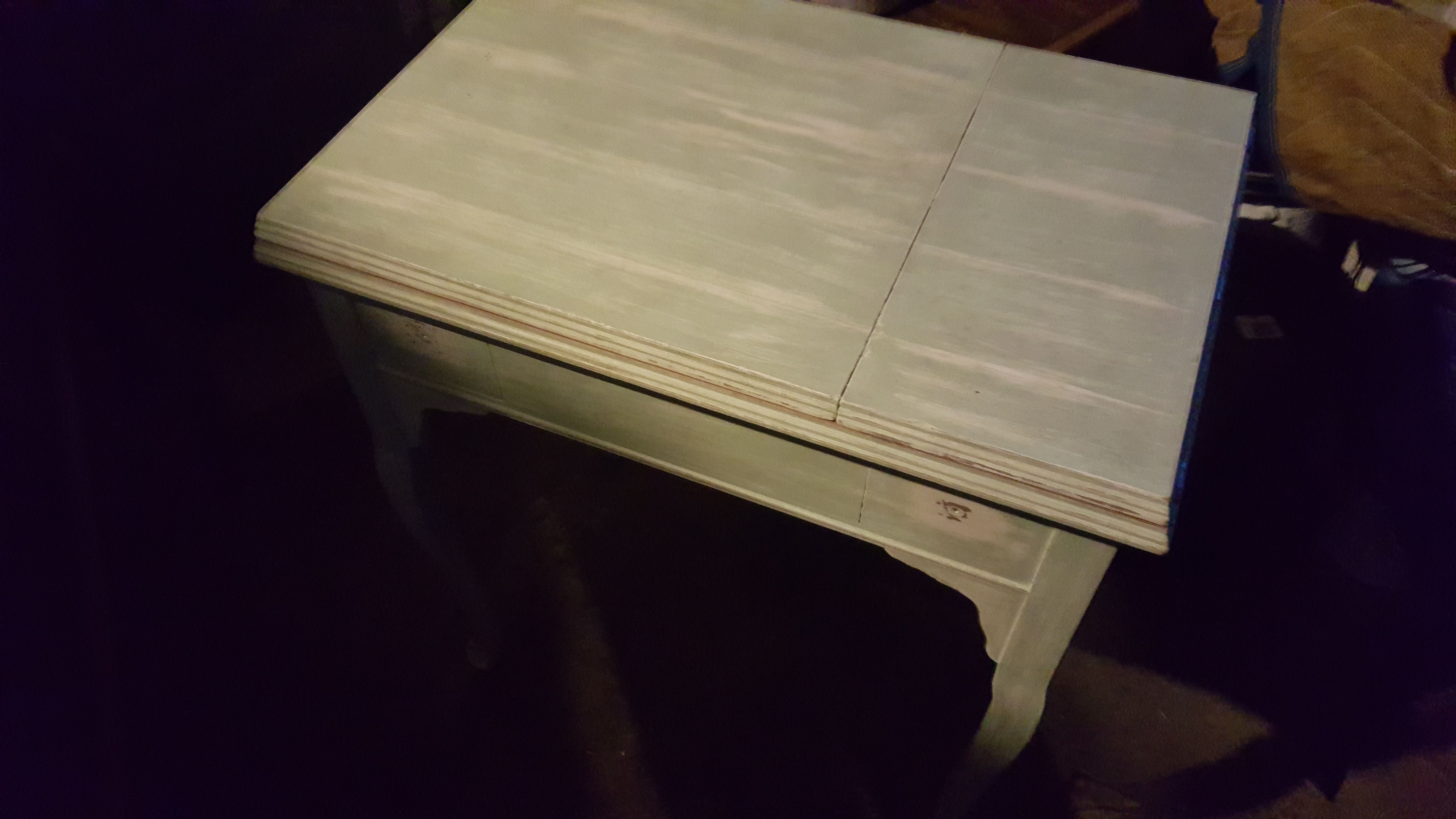 Seeing table chalk painted... antique refinished needs knobs..